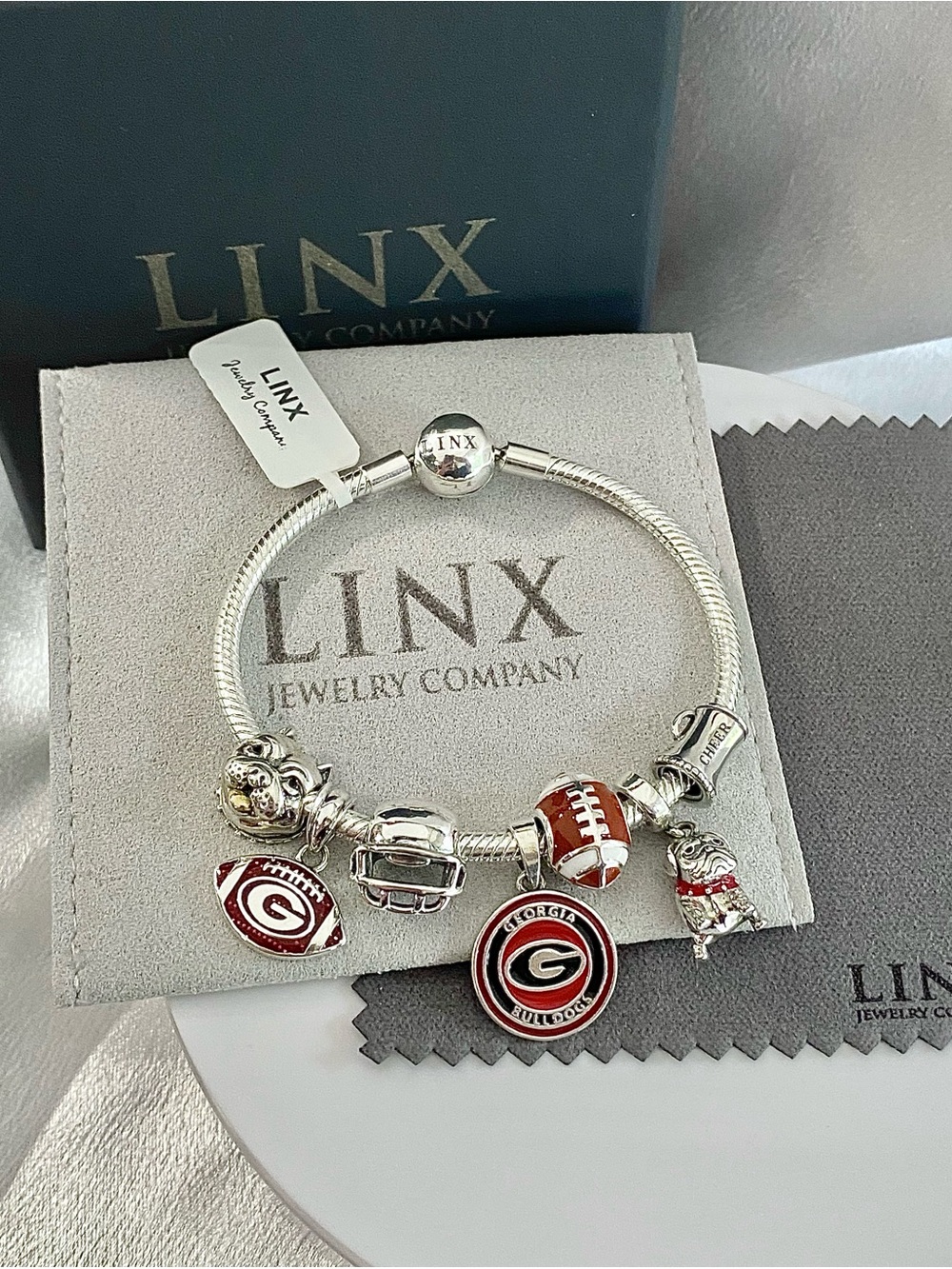 Linx Snake Chain Bracelet with Georgia Bulldogs Themed Charms